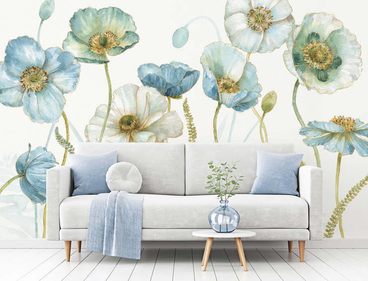 greenhouse flowers bright wallpaper mural in a living room greenhouse flowers bright wallpaper mural in a living room