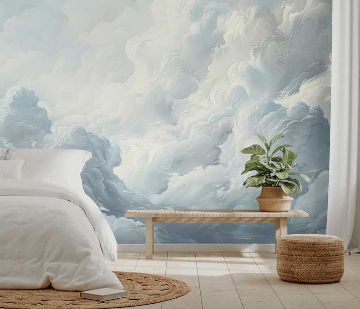 abstract drifting clouds bright wallpaper in a bedroom abstract drifting clouds bright wallpaper in a bedroom