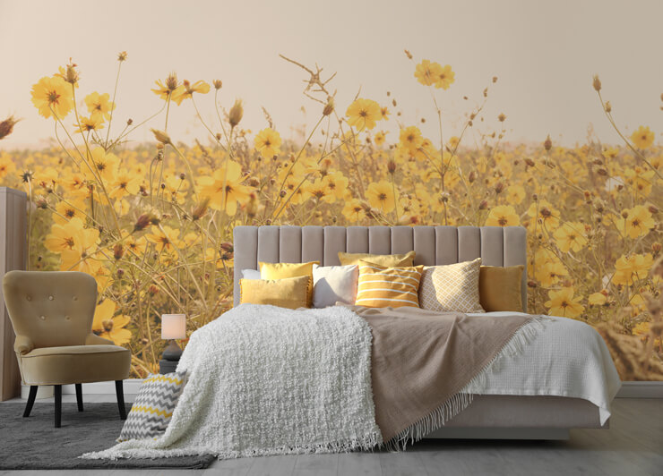 vintage yellow flower meadow wallpaper for apartment decor vintage yellow flower meadow wallpaper for apartment decor