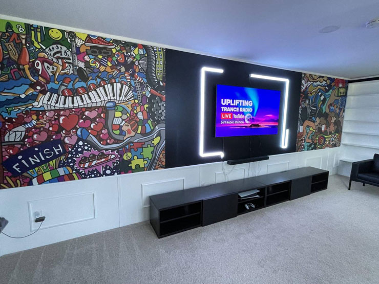 sports graffiti mural for a man cave cinema room sports graffiti mural for a man cave cinema room