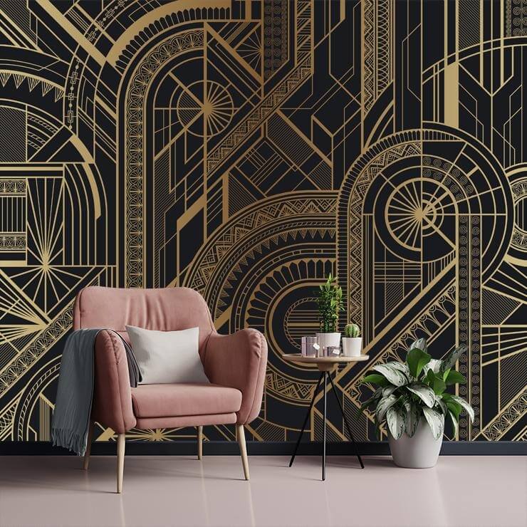 black and gold vintage geometric wallpaper mural black and gold vintage geometric wallpaper mural