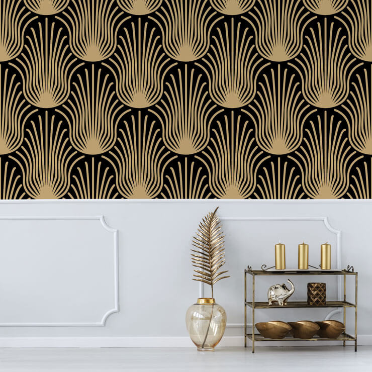 black and gold deco tulips wallpaper mural black and gold deco tulips wallpaper mural