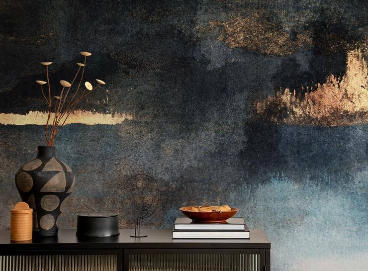 black and gold abstract wallpaper mural called Rain with Sun black and gold abstract wallpaper mural called Rain with Sun