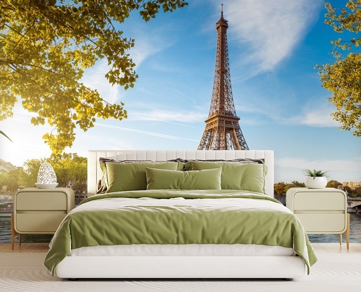 river seine eiffel tower wallpaper mural in a bedroom river seine eiffel tower wallpaper mural in a bedroom