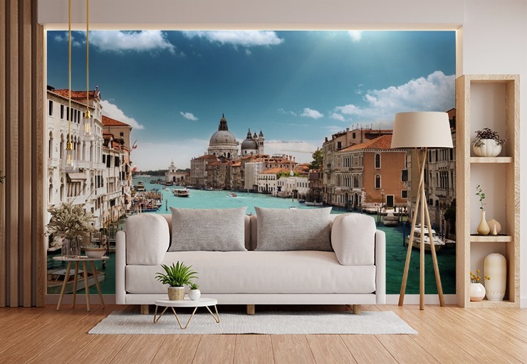 venice grand canal wallpaper mural in a stylish living room venice grand canal wallpaper mural in a stylish living room