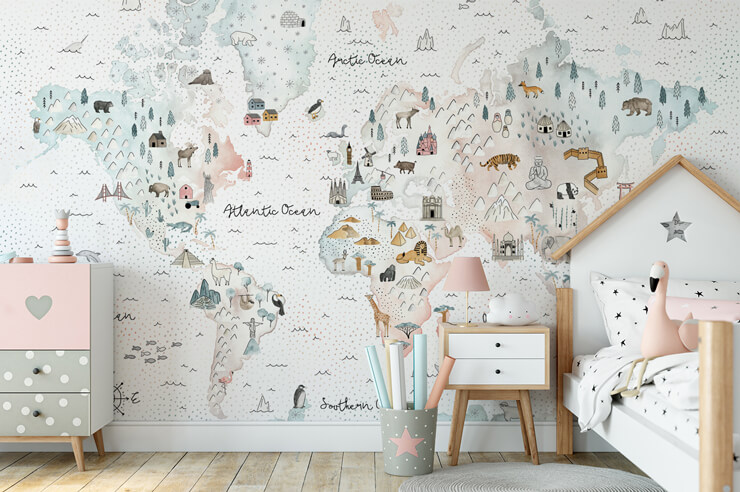 world traveller world map wall mural in a child's bedroom world traveller world map wall mural in a child's bedroom