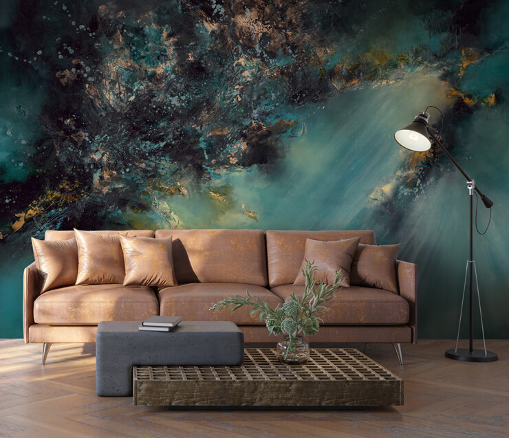 celestial light abstract space wallpaper in a living room celestial light abstract space wallpaper in a living room