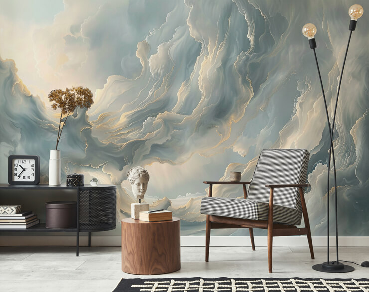 abstract layered clouds wallpaper mural in a calming reading nook abstract layered clouds wallpaper mural in a calming reading nook