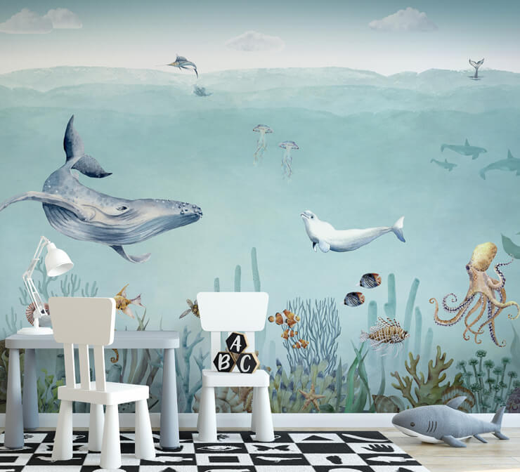 secret sealife nursery wallpaper mural by Kikki Belle secret sealife nursery wallpaper mural by Kikki Belle