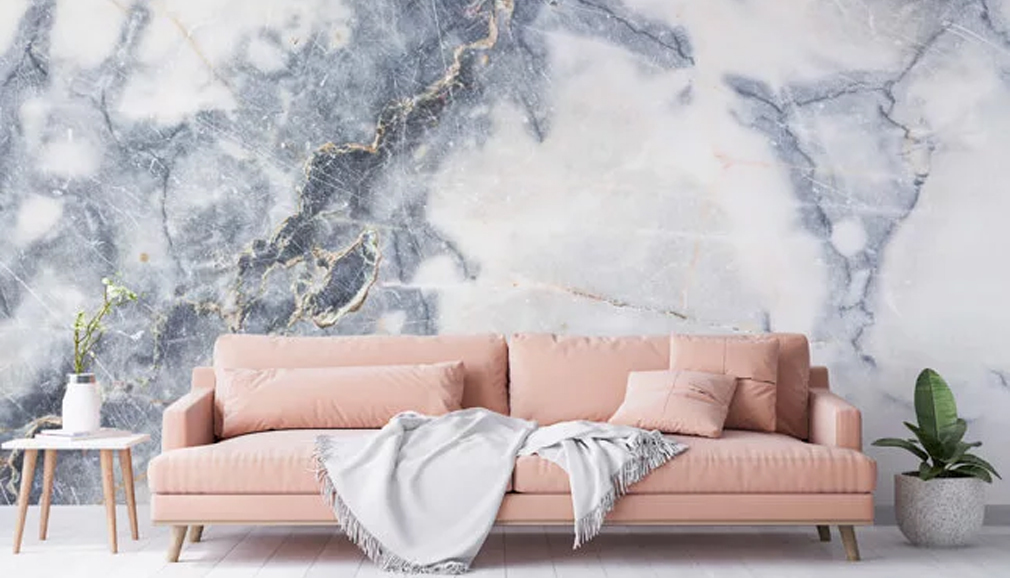 modern marble wallpaper mural in a stylish living room
