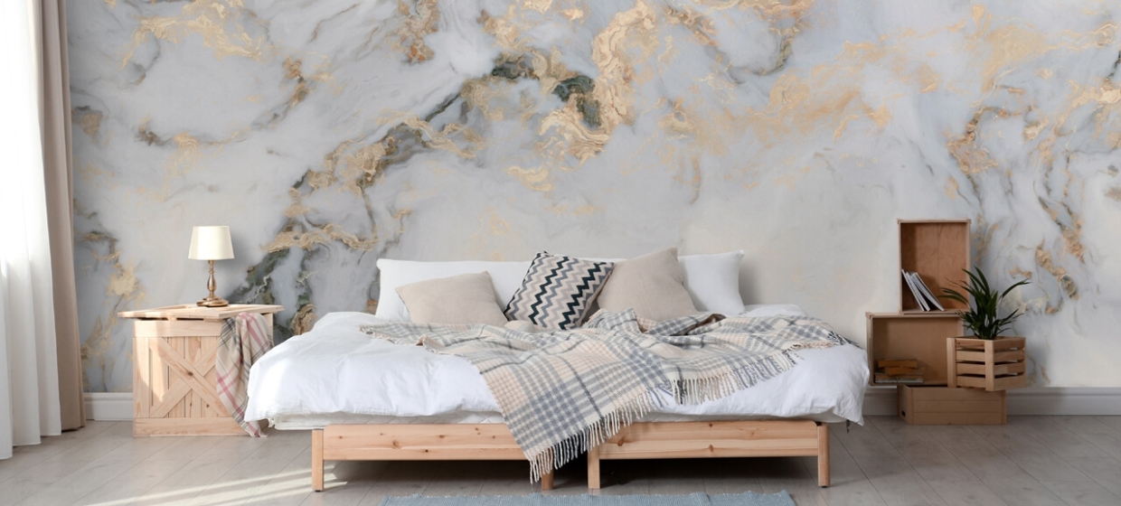 marble wallpaper mural in bedroom