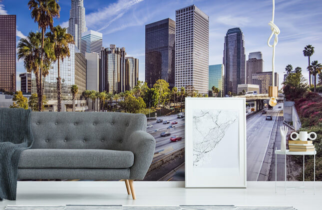 Wall Mural downtown los angeles skyline at night purple colored sunset  stock Peel and Stick Wallpaper Self Adhesive Wallpaper Large Wall Sticker  Removable Vinyl Film Roll Shelf Paper Home Decor  Amazonca