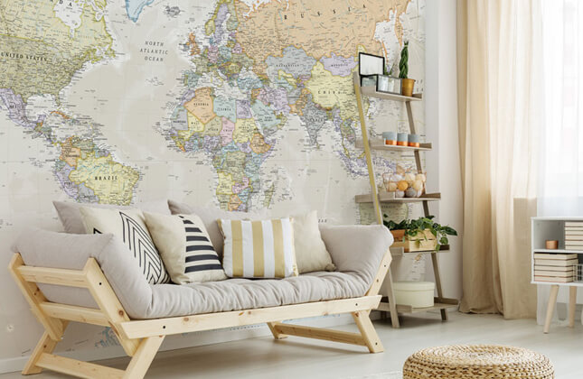 Buy all white 3D World Map Wallpaper for Offices
