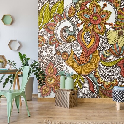 pattern wallpaper in home office