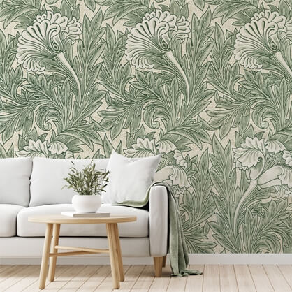 green and off-white vintage leaf pattern by morris
