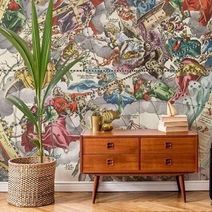 astronomi veggmalerier av Star Atlas fra ArtiStory i et levende rom