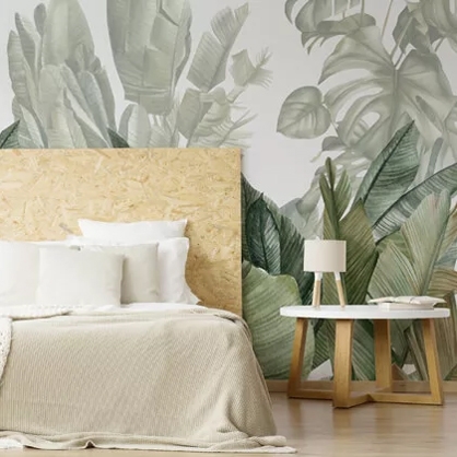 boho wallpaper in a bedroom