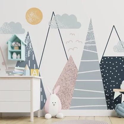 scandi wallpaper in a nursery