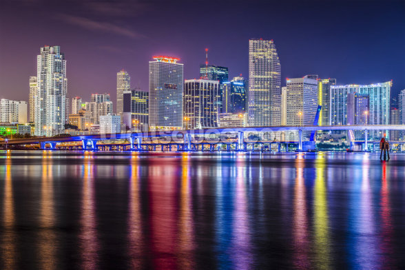 Colourful Miami at Night Wallpaper Mural | Wallsauce CA