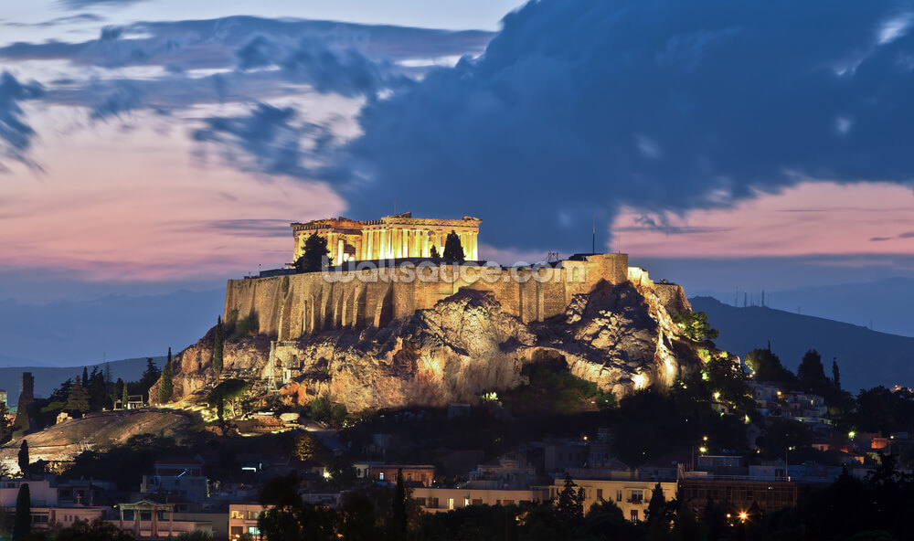 The Acropolis at Night, Athens Wallpaper | Wallsauce UK