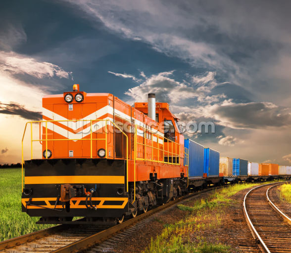 Orange Freight Train Wall Mural | Wallsauce UK