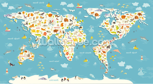 Animals World Map Wall Mural | Wallsauce UK