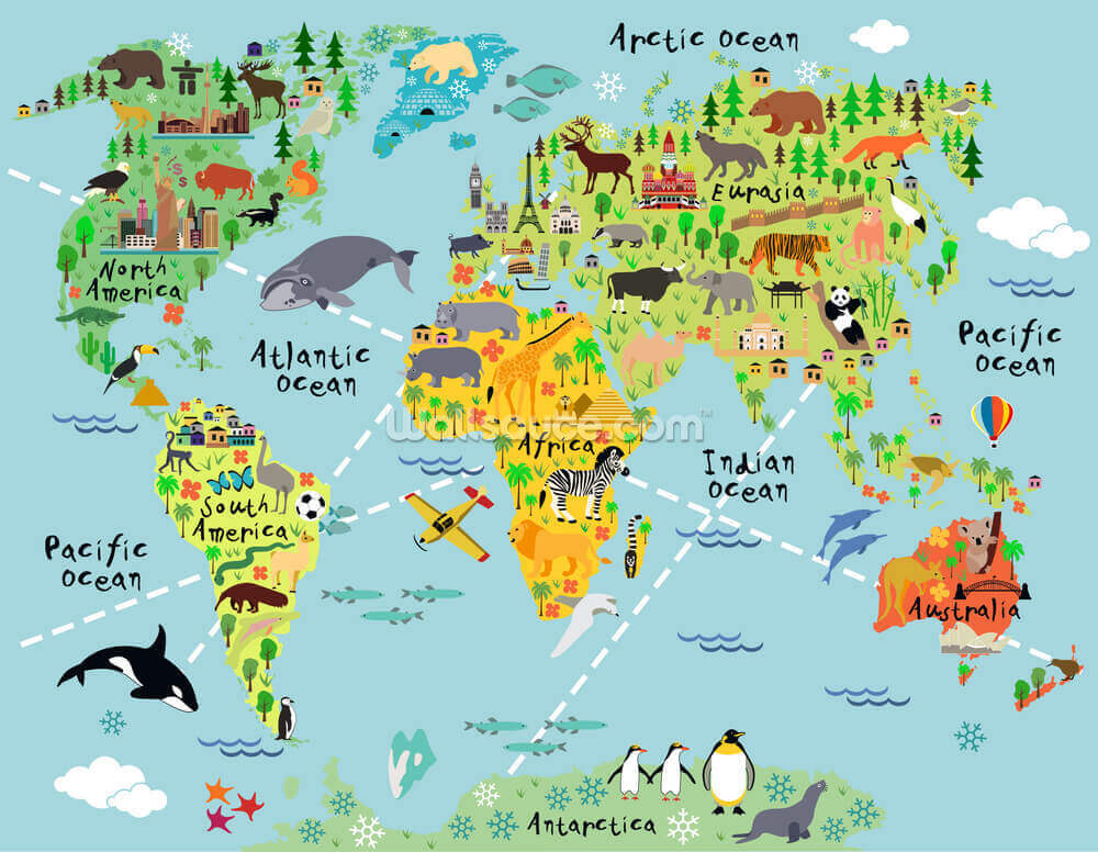 Cartoon World Map Wallpaper | Wallsauce US