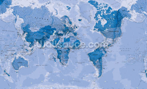 World Map Blue Wall Mural | Wallsauce US