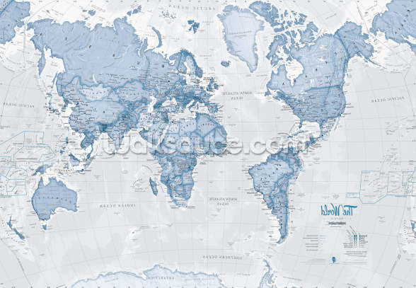 World Political Blue Wallpaper Mural | Wallsauce US