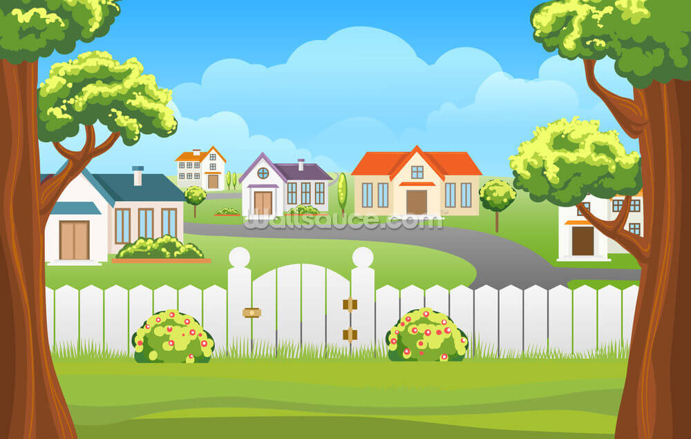 Outdoor backyard background cartoon vector illustration. Home sunny