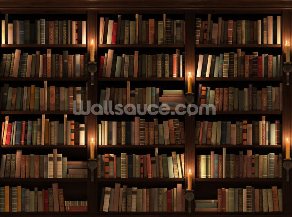 Bookcase and Candles Wall Mural | Wallsauce UK