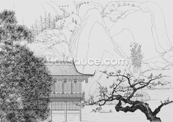 Delicate Chinese Landscape Wallpaper Mural | Wallsauce AU