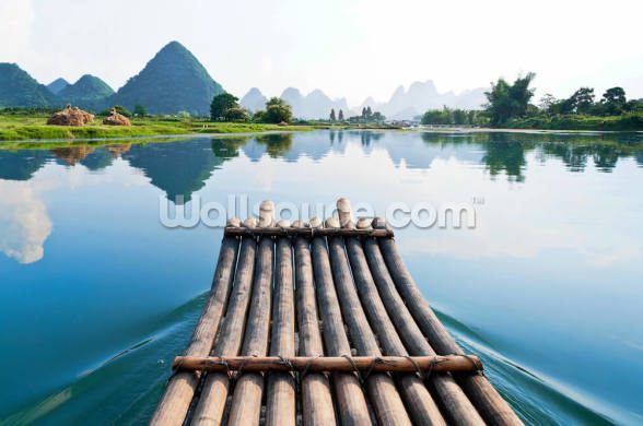 Bamboo Rafting on Li River Wallpaper | Wallsauce US