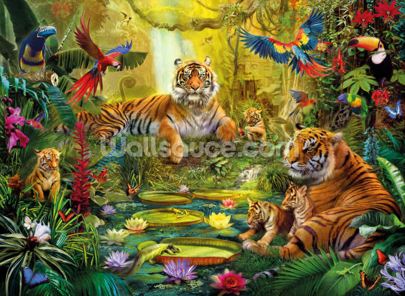 Tiger Family in the Jungle Wallpaper | Wallsauce AU