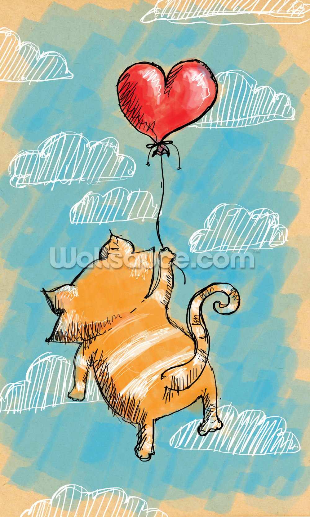 Cat and Balloon Wall Mural | Wallsauce US