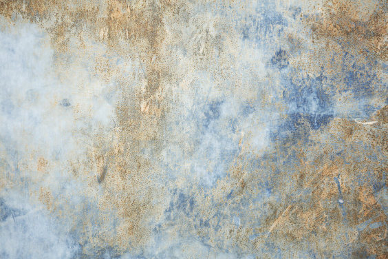 blauw en goud industrieel behang op maat genaamd Blue Oxidize 
