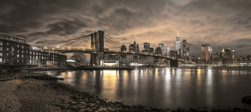 Brooklyn Bridge and Manhattan Dramatic Skyline