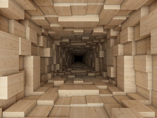 Braune 3D-Tapete namens Inside Jenga für Schlafzimmer, Flure und mehr