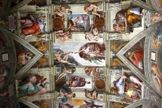 brugerdefineret kunsttapet vægmaleri kaldet Roms sixtinske kapel til lofter i soveværelset 