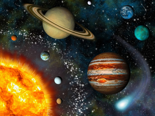 papier peint mural coloré personnalisable appelé 3D Solar System pour chambre d'enfant