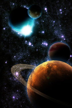 Abstracte planeten met muurschildering van sternevel