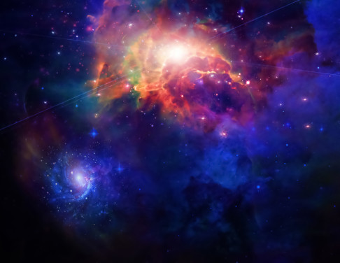 sininen ja violetti muokattava tilataustakuva seinämaalaus nimeltä Space for child bedroom