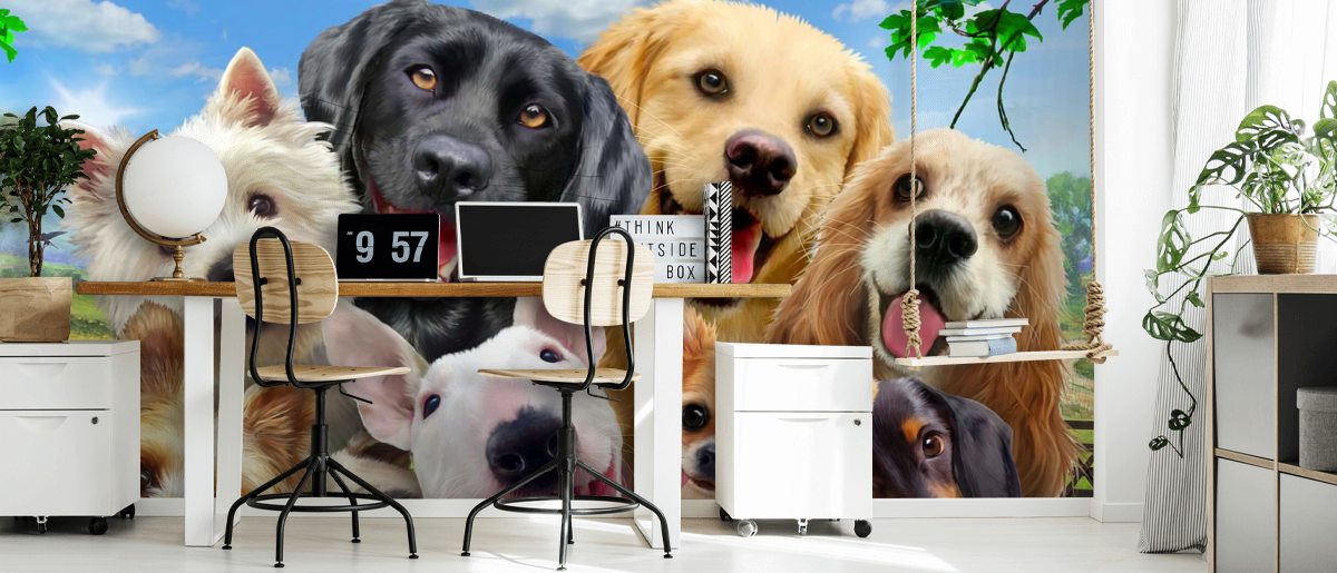 Dogs Selfie Wall Mural | Wallsauce US