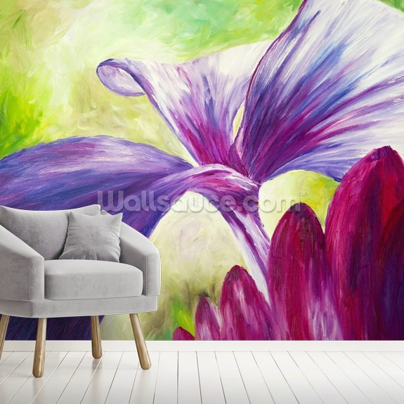 Painting Of Pink And Purple Flowers Wall Mural Wallsauce Uk