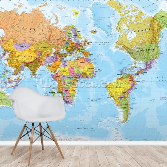 Political World Map Wallpaper Mural | Wallsauce AU