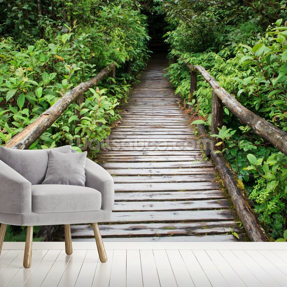 Evergreen Forest Walkway Wallpaper | Wallsauce UK