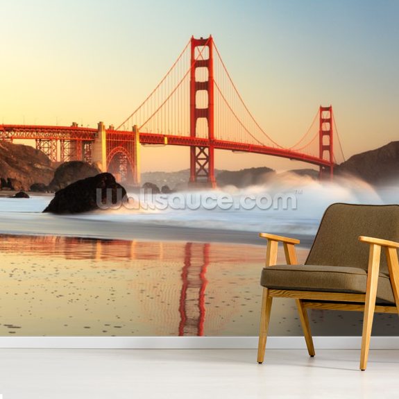 Golden Gate Sunrise Wallpaper Mural | Wallsauce US