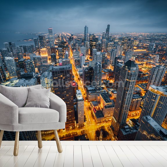 Chicago Skyline Dusk Wallpaper Mural | Wallsauce US