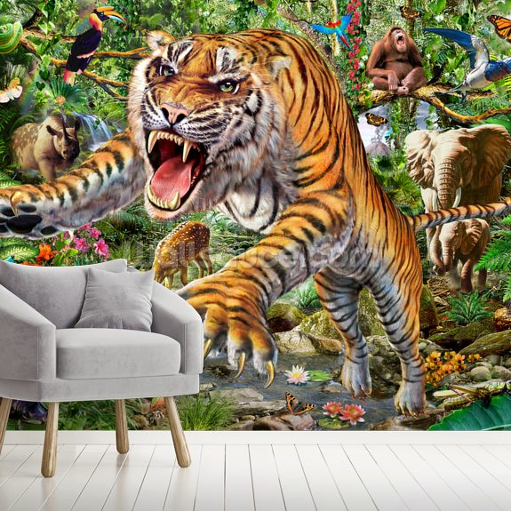 Tiger And Wildlife Wall Mural Wallsauce AU   Tiger Wildlife   Mural 