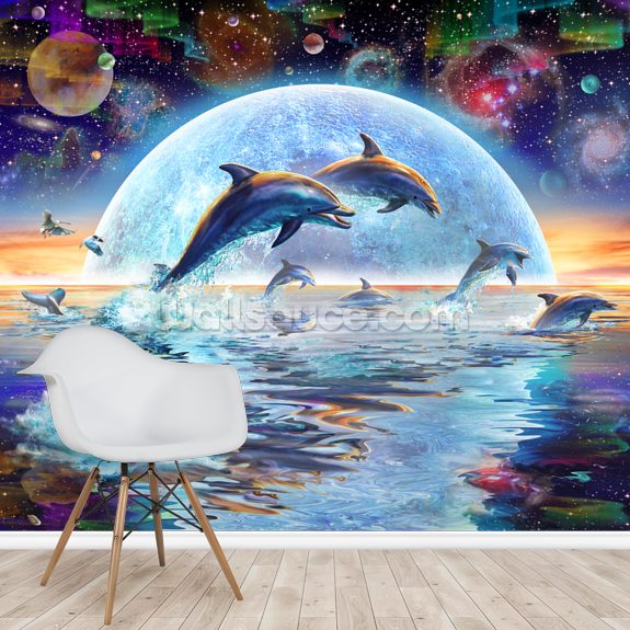 Dolphins by Moonlight seinämaalaus | Wallsauce FI